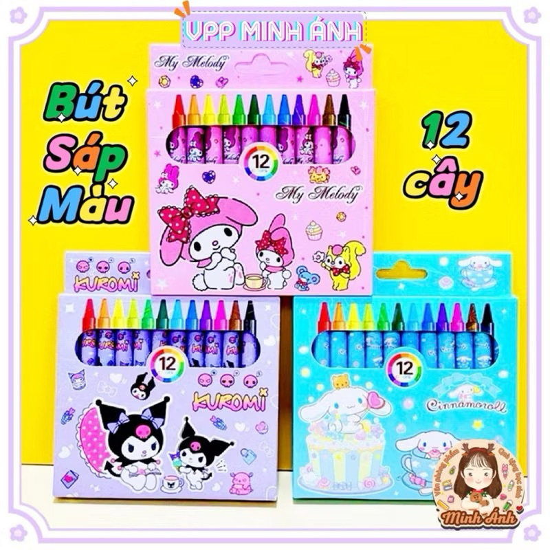 Bút sáp màu 12 cây an toàn cho bé tập vẽ, lên màu ẹp, không lem, hộp màu sáp 12 cây ng nghĩnh, quà  tặng học tập cute