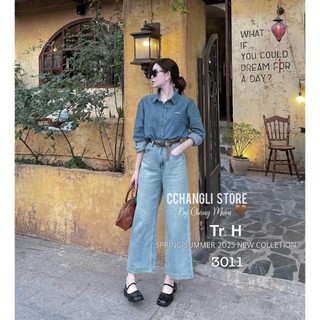 Quần Jean Suông Nữ Dáng Nấm Trơn Basic Lưng Cạp Cao Ống Rộng Kèm Belt QCCC Cao Cấp