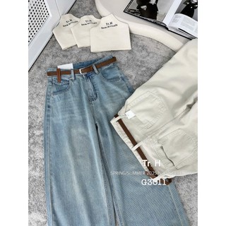 Quần Jean Suông Nữ Dáng Nấm Trơn Basic Lưng Cạp Cao Ống Rộng Kèm Belt QCCC Cao Cấp