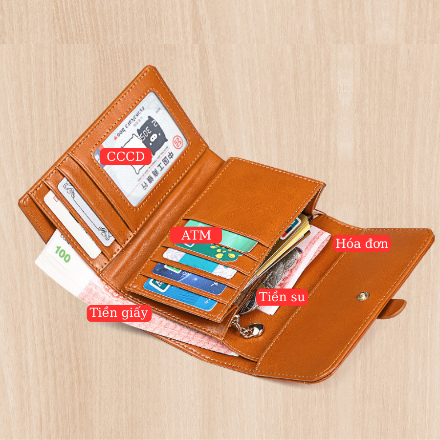 ví ngắn nữ da bò ví nữ mini cầm tay ví đựng tiền bóp tiền chính hãng BANYAU M8083 có hộp và túi đựng sang trọng làm tặng