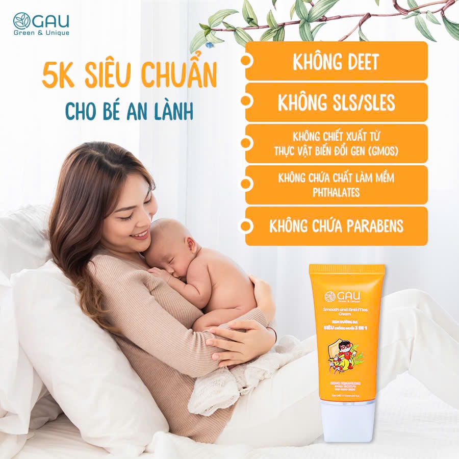 Kem Siêu Đuổi Muỗi Dưỡng da Tránh Hăm Viêm GAU cho Bé Ngăn Muỗi đốt 6 giờ Dịu da Giảm Chàm bé 3 in 1