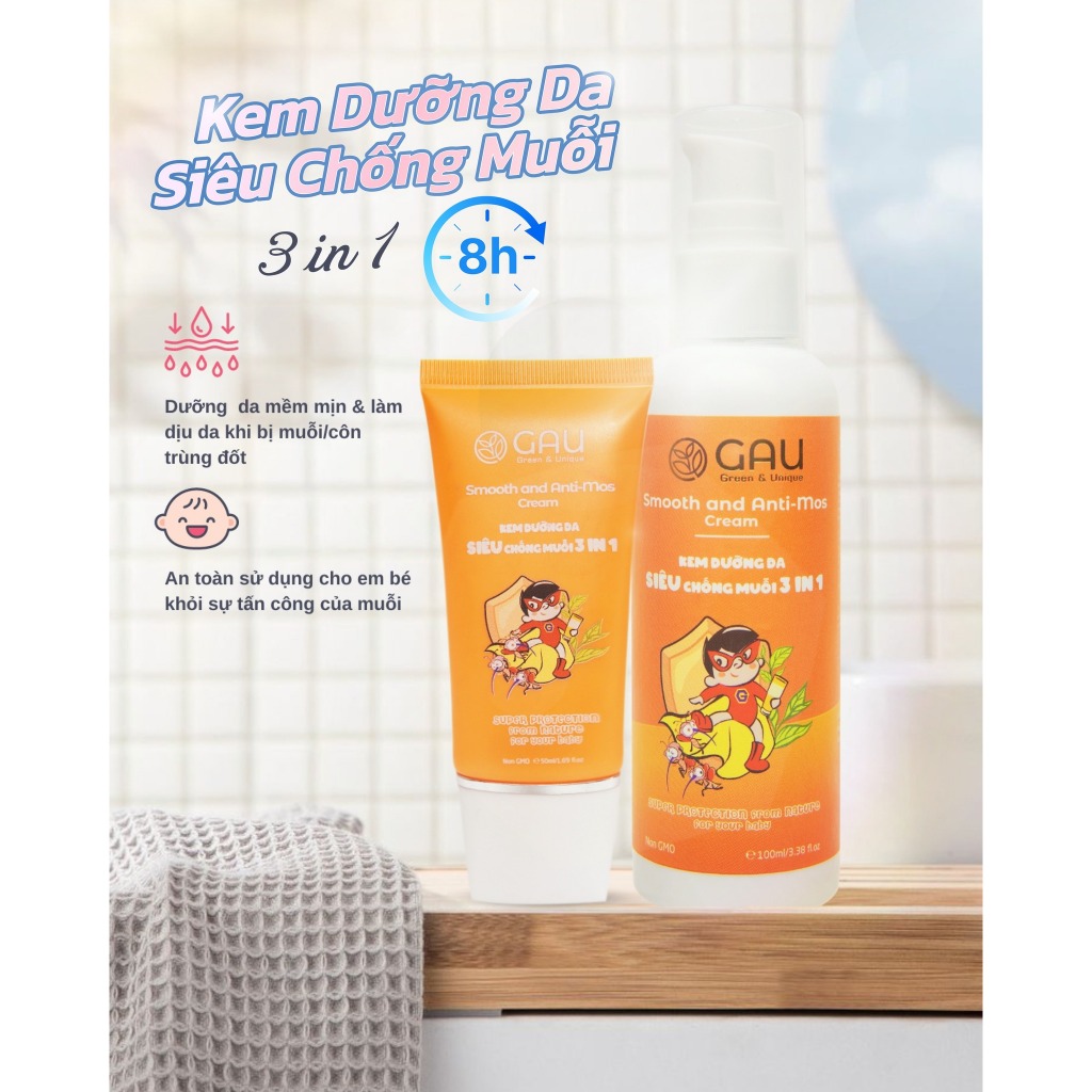 Kem Siêu Đuổi Muỗi Dưỡng da Tránh Hăm Viêm GAU cho Bé Ngăn Muỗi đốt 6 giờ Dịu da Giảm Chàm bé 3 in 1
