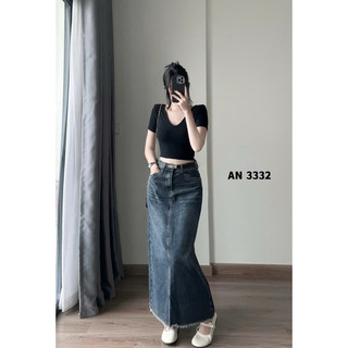 Chân Váy Jean Nữ Dáng Dài Trơn Basic Kèm Belt QCCC Cao Cấp