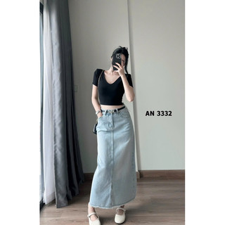 Chân Váy Jean Nữ Dáng Dài Trơn Basic Kèm Belt QCCC Cao Cấp