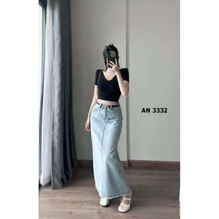 Chân Váy Jean Nữ Dáng Dài Trơn Basic Kèm Belt QCCC Cao Cấp