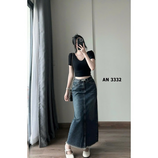 Chân Váy Jean Nữ Dáng Dài Trơn Basic Kèm Belt QCCC Cao Cấp