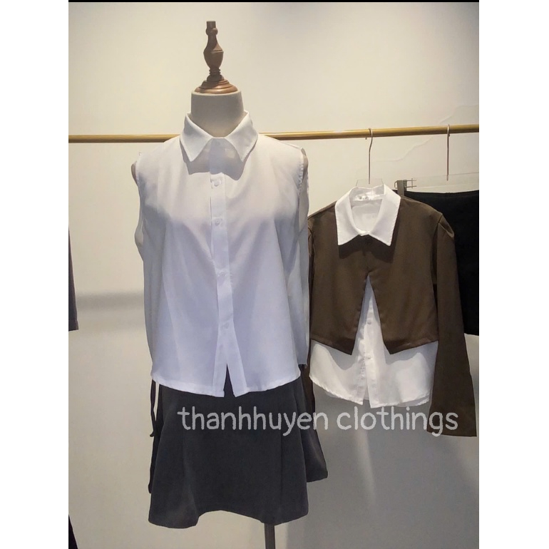 Sét/áo sơ mi nữ phối blazer dài tay Thanhhuyen clothings, blazer dáng croptop tay dài thiết kế 1 cúc phối sơ mi