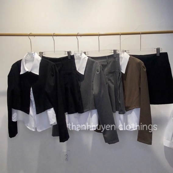 Sét/áo sơ mi nữ phối blazer dài tay Thanhhuyen clothings, blazer dáng croptop tay dài thiết kế 1 cúc phối sơ mi