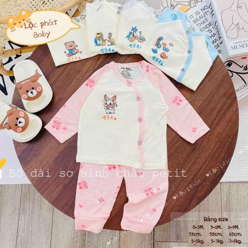(LPDT 02) Bộ quần áo sơ sinh thun lạnh PETIT dài tay mềm mịn thoải mái cho bé 0 - 9m
