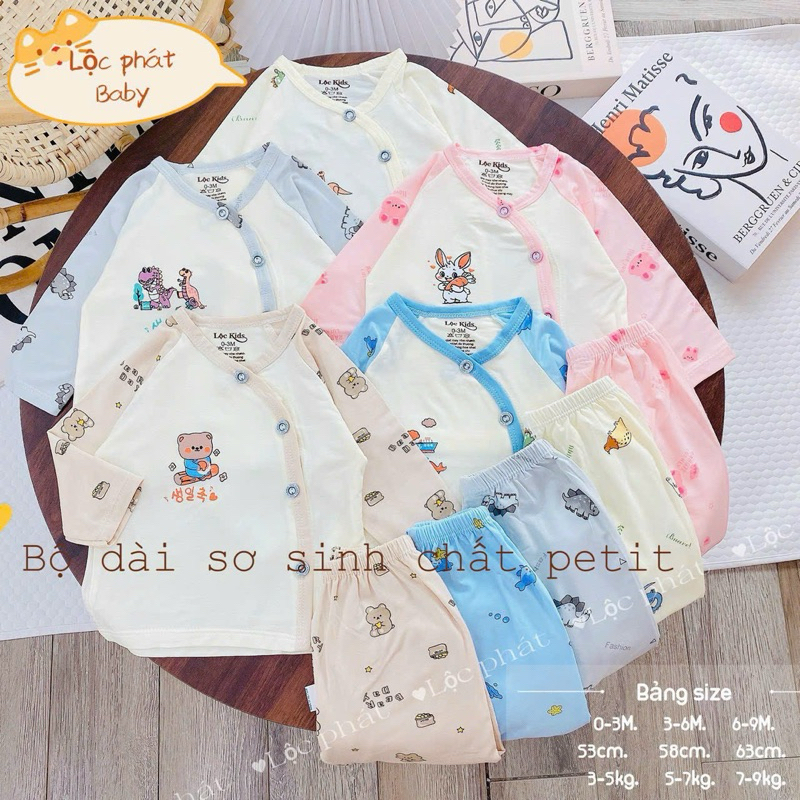 (LPDT 02) Bộ quần áo sơ sinh thun lạnh PETIT dài tay mềm mịn thoải mái cho bé 0 - 9m