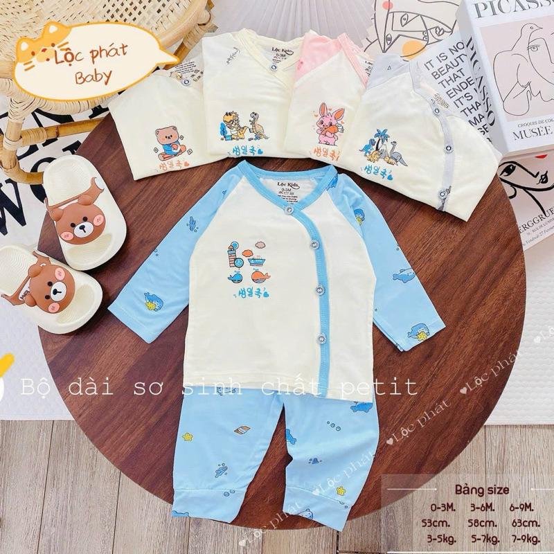 (LPDT 02) Bộ quần áo sơ sinh thun lạnh PETIT dài tay mềm mịn thoải mái cho bé 0 - 9m