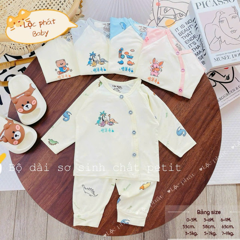 (LPDT 02) Bộ quần áo sơ sinh thun lạnh PETIT dài tay mềm mịn thoải mái cho bé 0 - 9m