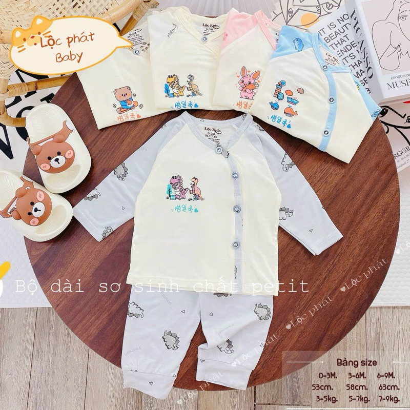 (LPDT 02) Bộ quần áo sơ sinh thun lạnh PETIT dài tay mềm mịn thoải mái cho bé 0 - 9m