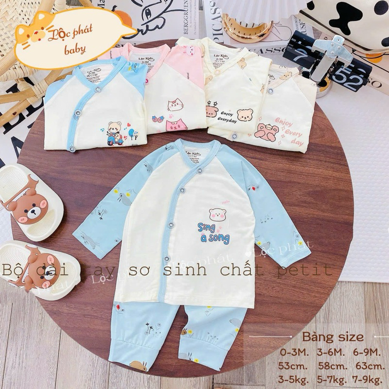 (LPDT 05) Bộ quần áo sơ sinh thun lạnh PETIT dài tay cho bé mềm mịn thoải mái 0 - 9kg