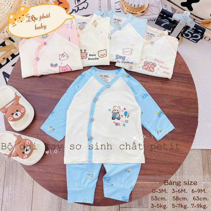 (LPDT 05) Bộ quần áo sơ sinh thun lạnh PETIT dài tay cho bé mềm mịn thoải mái 0 - 9kg