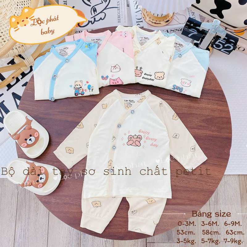 (LPDT 05) Bộ quần áo sơ sinh thun lạnh PETIT dài tay cho bé mềm mịn thoải mái 0 - 9kg