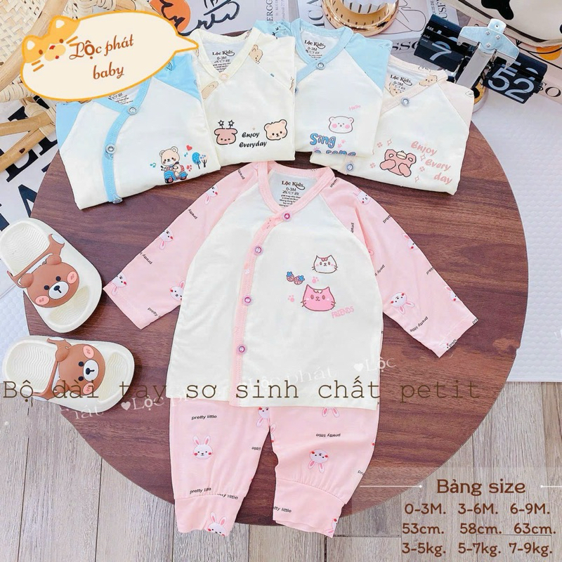 (LPDT 05) Bộ quần áo sơ sinh thun lạnh PETIT dài tay cho bé mềm mịn thoải mái 0 - 9kg