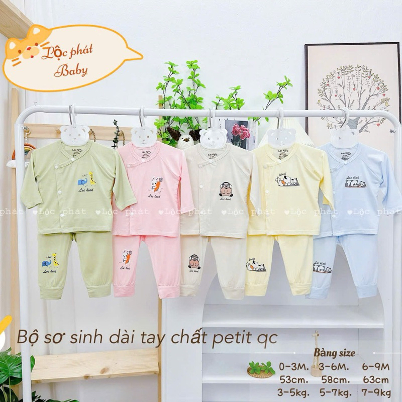 (LPDT 03) Bộ quần áo sơ sinh thun lạnh PETIT dài tay cho bé mềm mịn thoải mái 0 - 9kg