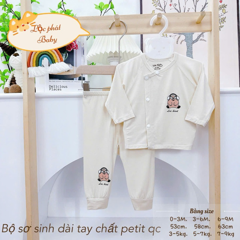 (LPDT 03) Bộ quần áo sơ sinh thun lạnh PETIT dài tay cho bé mềm mịn thoải mái 0 - 9kg