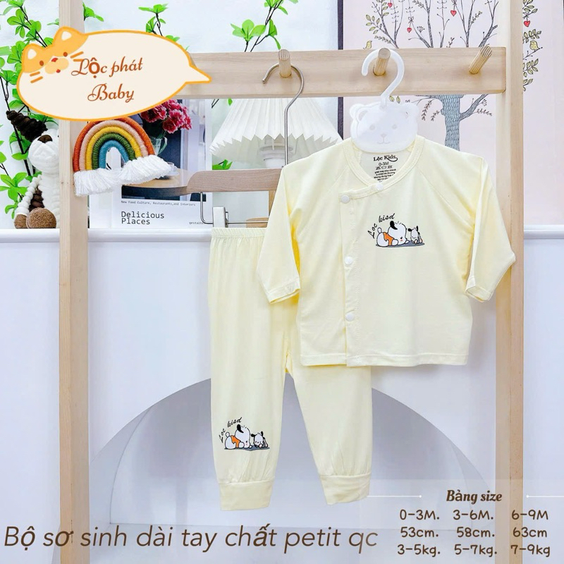 (LPDT 03) Bộ quần áo sơ sinh thun lạnh PETIT dài tay cho bé mềm mịn thoải mái 0 - 9kg