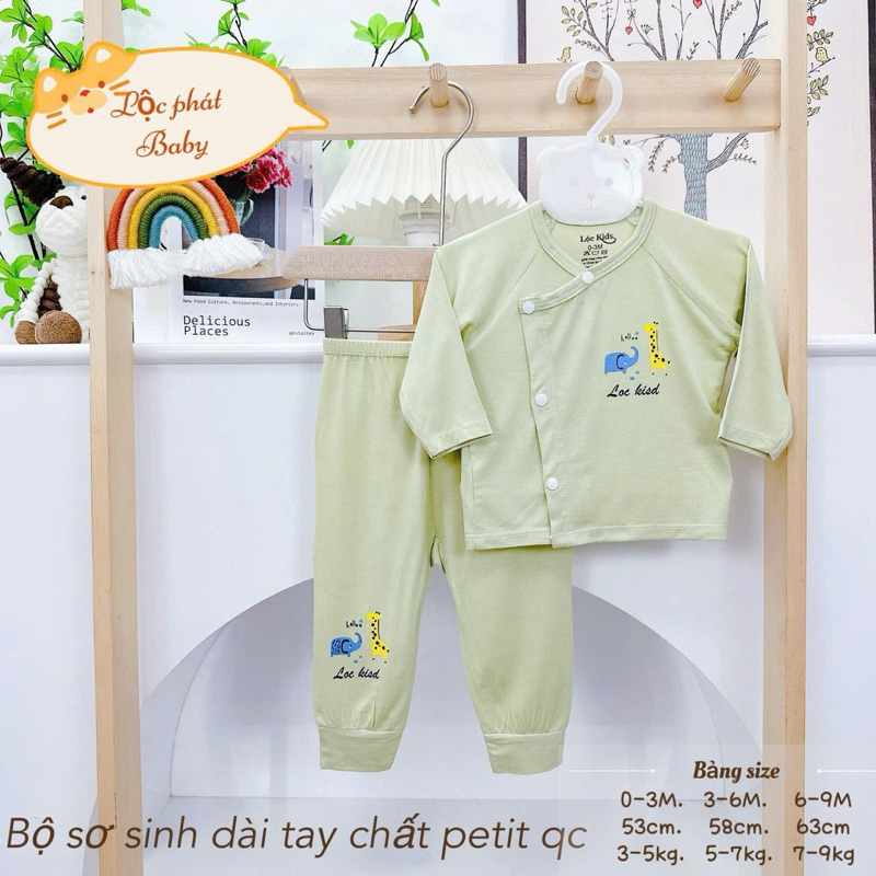 (LPDT 03) Bộ quần áo sơ sinh thun lạnh PETIT dài tay cho bé mềm mịn thoải mái 0 - 9kg