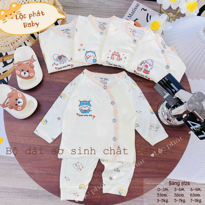 (LPDT 01) Bộ quần áo sơ sinh thun lạnh PETIT dài tay mềm mịn thoải mái cho bé 0 - 9m