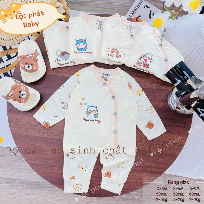 (LPDT 01) Bộ quần áo sơ sinh thun lạnh PETIT dài tay mềm mịn thoải mái cho bé 0 - 9m