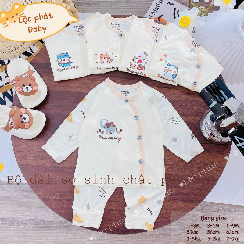 (LPDT 01) Bộ quần áo sơ sinh thun lạnh PETIT dài tay mềm mịn thoải mái cho bé 0 - 9m