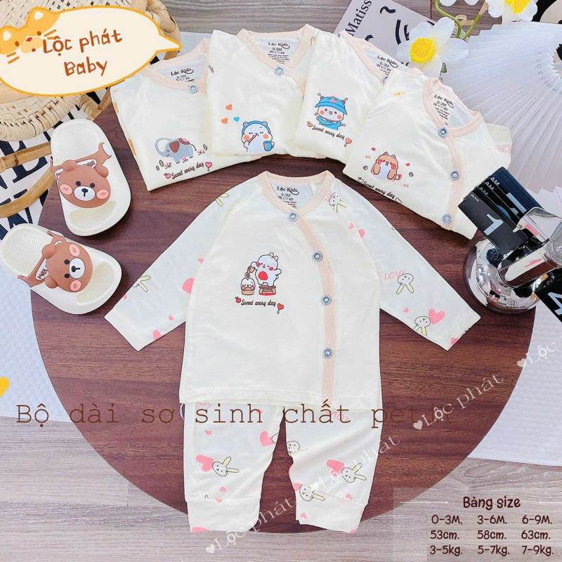 (LPDT 01) Bộ quần áo sơ sinh thun lạnh PETIT dài tay mềm mịn thoải mái cho bé 0 - 9m
