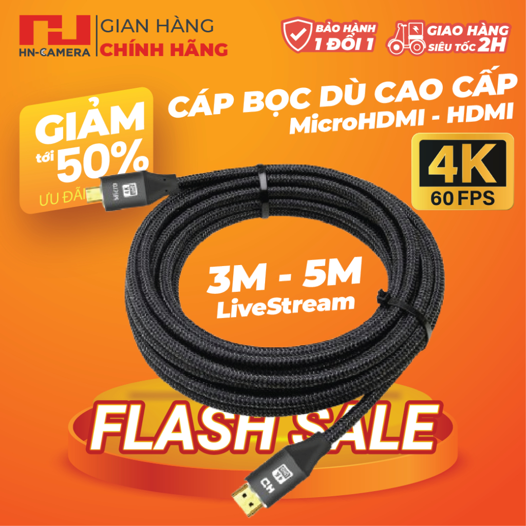 Cáp Bọc Dù Cao Cấp HDMI sang Micro HDMI 3M/5M cho Monitor thiết bị ...