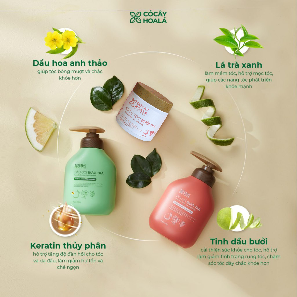 Ảnh Dầu Gội Thảo Dược Cỏ Cây Hoa Lá Bưởi Trà Dưỡng Tóc Chắc Khỏe 350g - Dành Cho Tóc Khô Xơ, Hư Tổn 2