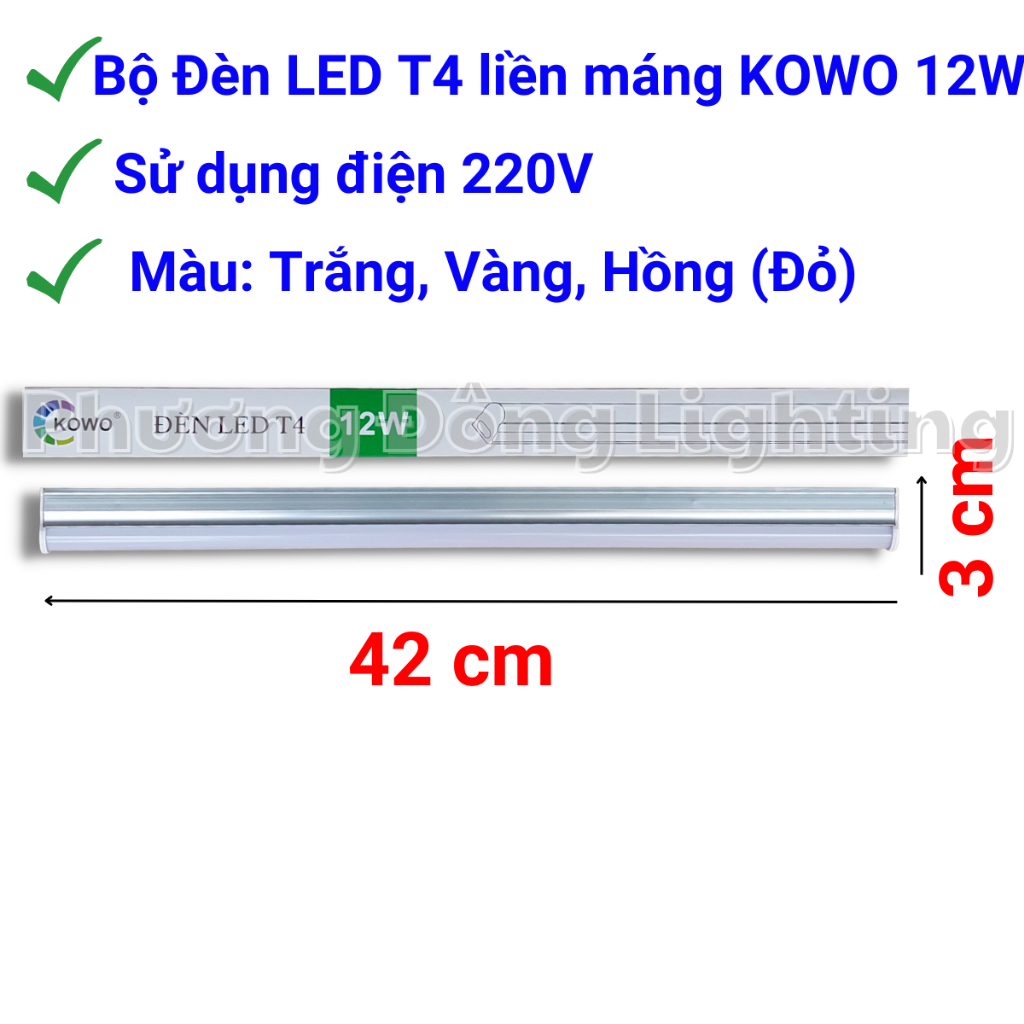 Bộ Đèn LED T4 máng Nhôm LED Liền thân dài 29cm, 42cm, 47cm, 51cm màu Trắng Vàng Hồng