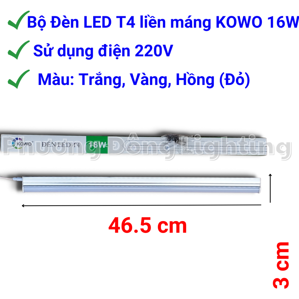 Bộ Đèn LED T4 máng Nhôm LED Liền thân dài 29cm, 42cm, 47cm, 51cm màu Trắng Vàng Hồng