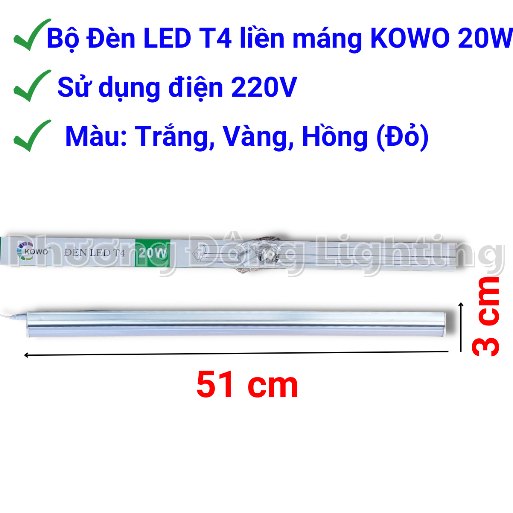 Bộ Đèn LED T4 máng Nhôm LED Liền thân dài 29cm, 42cm, 47cm, 51cm màu Trắng Vàng Hồng