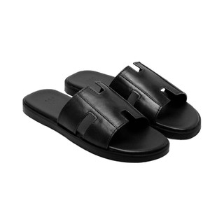 Dép da bò nam FTT Leather quai ngang chữ H màu nâu dáng trơn đế cao cấp bền, nhẹ, độ bám tốt D10541