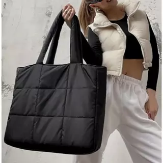 Túi tote mới cho nữ, sức chứa lớn, túi đi làm chần bông thu đông Hàn Quốc, túi đeo vai bằng vải kẻ caro cho nữ