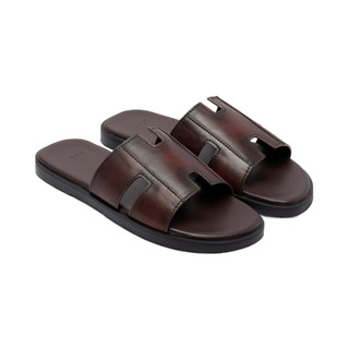 Dép da nam chữ H Fttleather chất liệu da bò dáng trơn đế TPR bền, nhẹ, độ bám tốt Mã D301