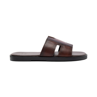 Dép da nam chữ H Fttleather chất liệu da bò dáng trơn đế TPR bền, nhẹ, độ bám tốt Mã D301