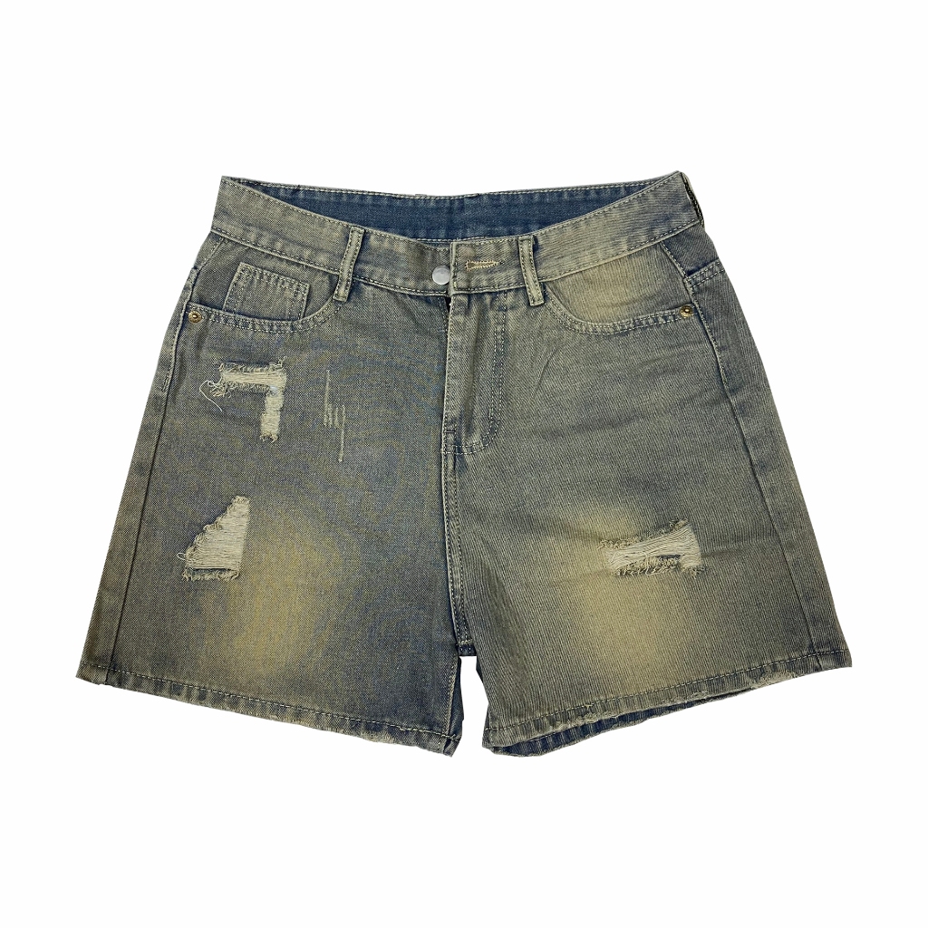 Quần Short Sọt đùi Lửng Ngố Bò Jean Nam Đen Xanh Retro Wash Rách form TRÊN GỐI Avocado | BigBuy360 - bigbuy360.vn