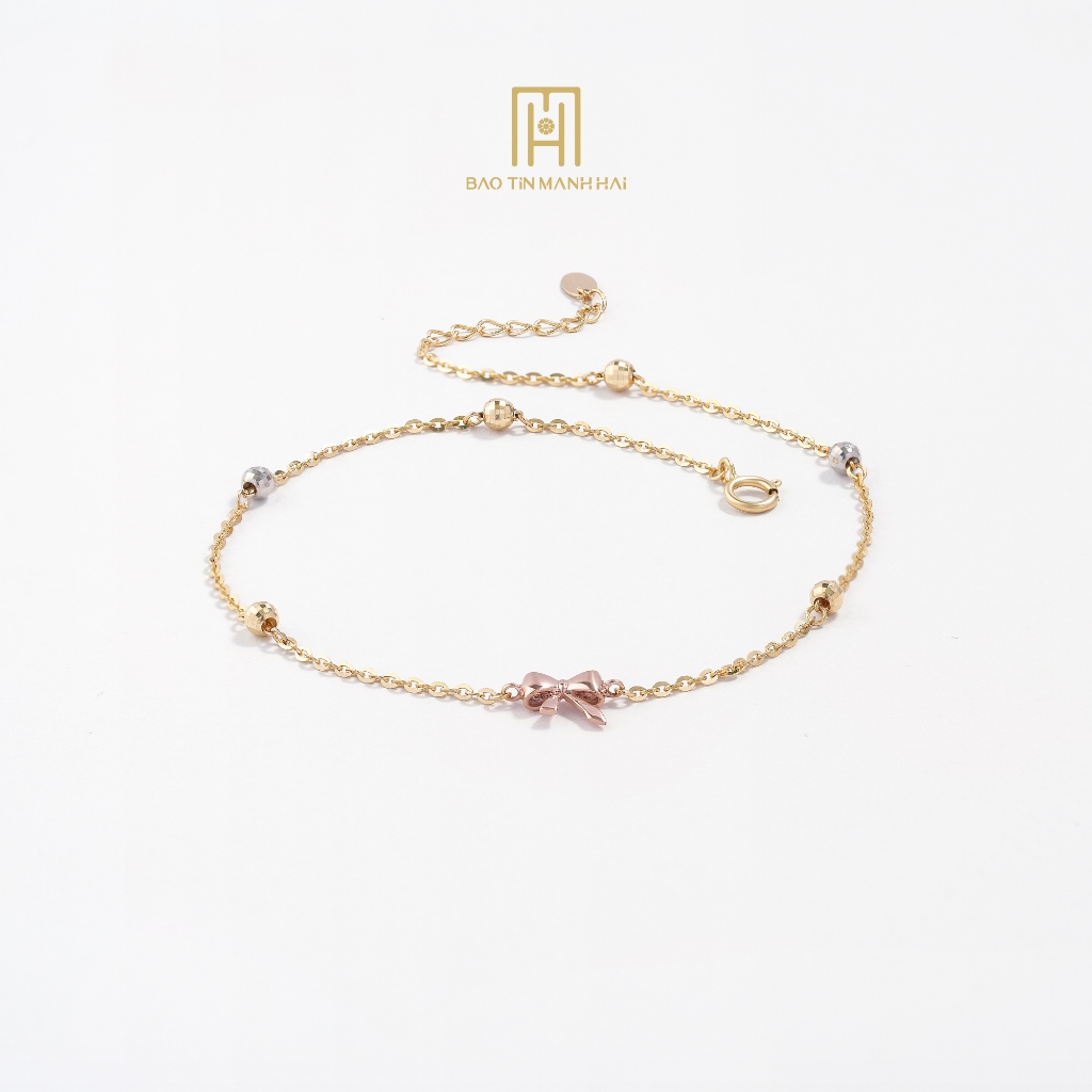 Ảnh Lắc chân vàng 10K Bảo Tín Mạnh Hải phối 3 màu vàng, hồng, trắng, thiết kế mặt nơ PYLCV10KD0-412001 3