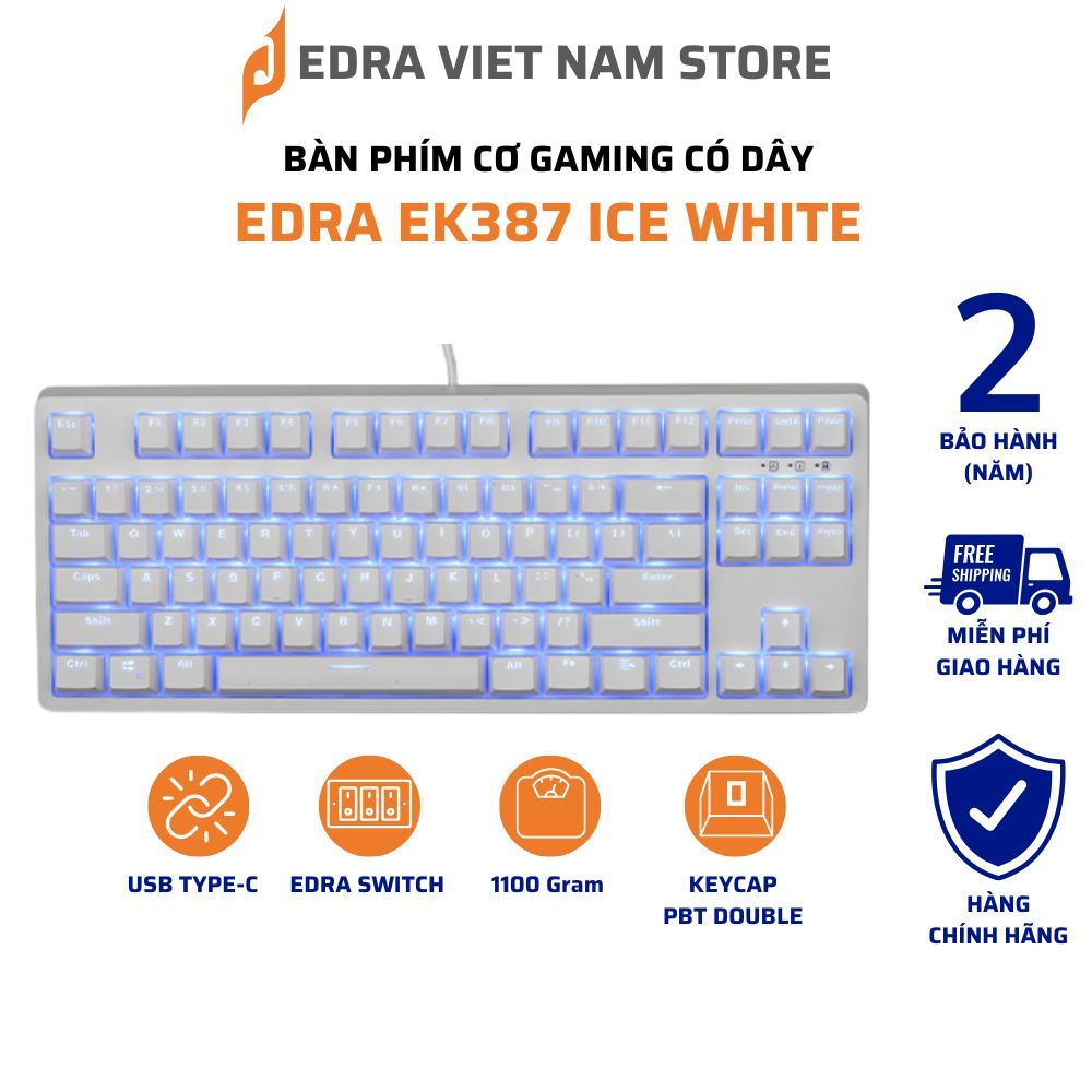 BÀN PHÍM CƠ GAMING CÓ DÂY EDRA EK387 ICE WHITE V2 CHÍNH HÃNG | Shopee ...
