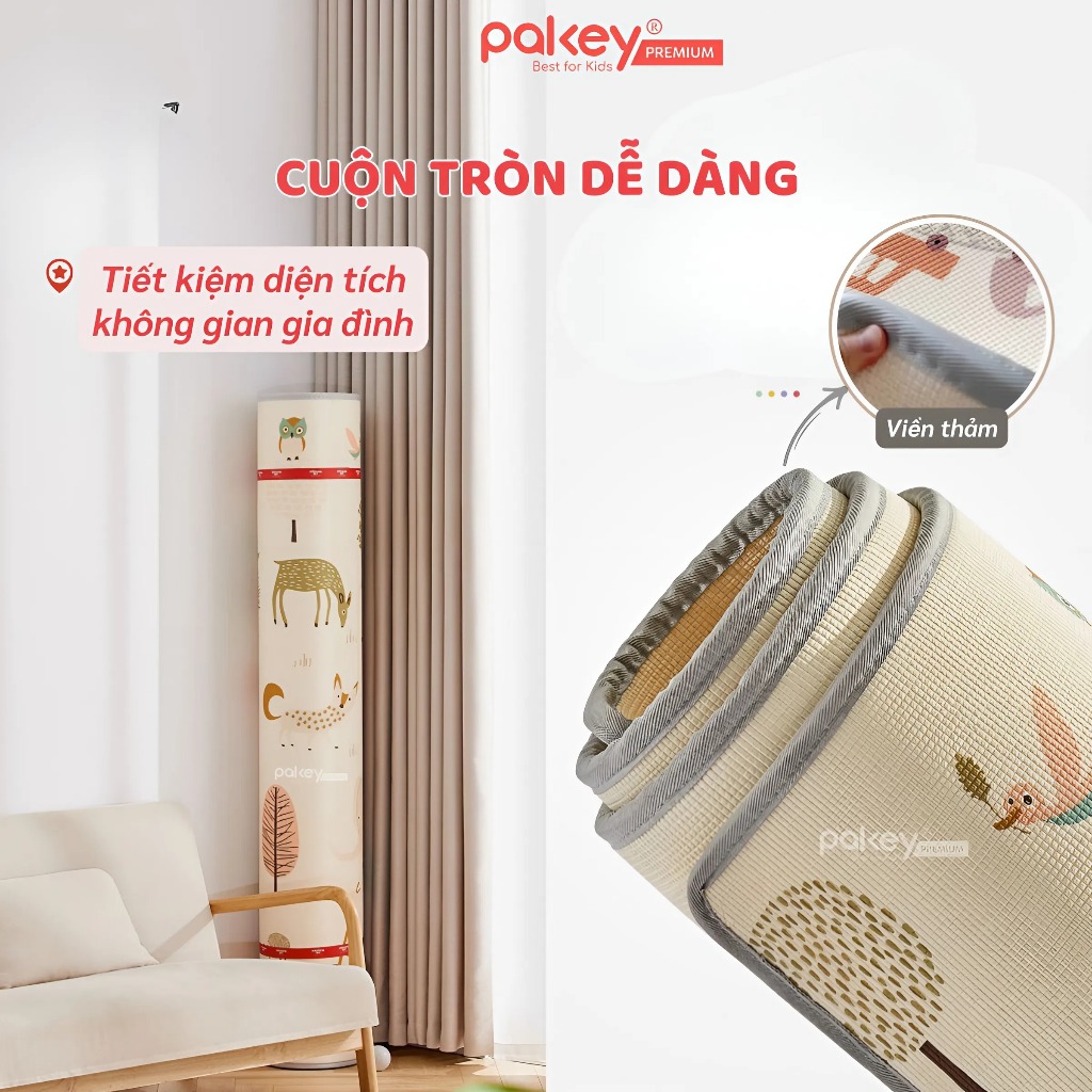 Ảnh Thảm Cuộn Trải Sàn Cao Cấp XPE PAKEY Dày 2CM, 2 Mặt Êm Ái, Chống Trượt Cho Bé, Thảm Không Rãnh Bé Yêu Tập Bò Êm Ái 4