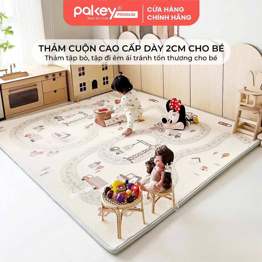 Ảnh Thảm Cuộn Trải Sàn Cao Cấp XPE PAKEY Dày 2CM, 2 Mặt Êm Ái, Chống Trượt Cho Bé, Thảm Không Rãnh Bé Yêu Tập Bò Êm Ái 1