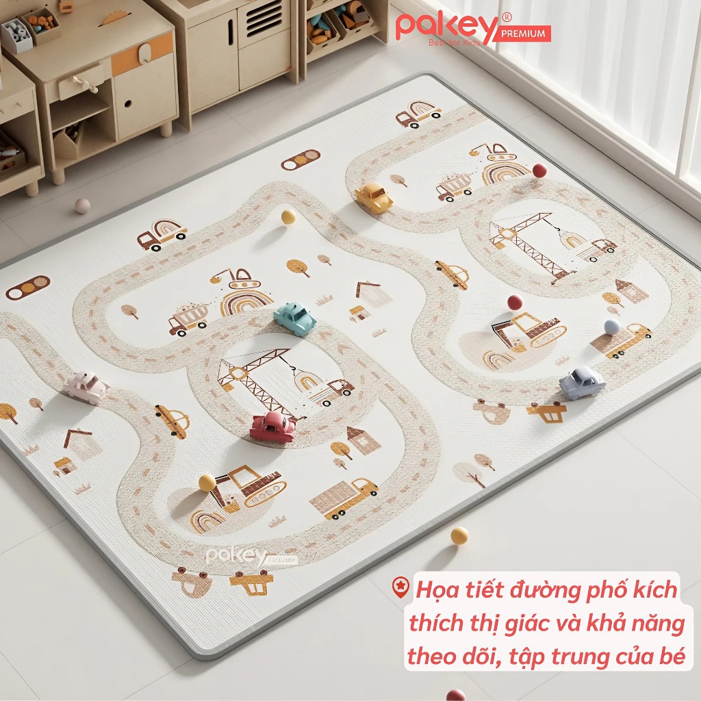 Ảnh Thảm Cuộn Trải Sàn Cao Cấp XPE PAKEY Dày 2CM, 2 Mặt Êm Ái, Chống Trượt Cho Bé, Thảm Không Rãnh Bé Yêu Tập Bò Êm Ái 3