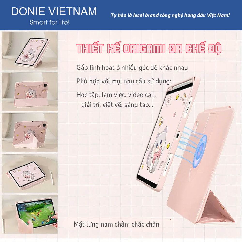 Bao Da iPad Aura Folio Thiết Kế Origami, Xoay 720° Cho Air 4/5/6/7 Gen 10/11 Pro 11inch | DONIE P08