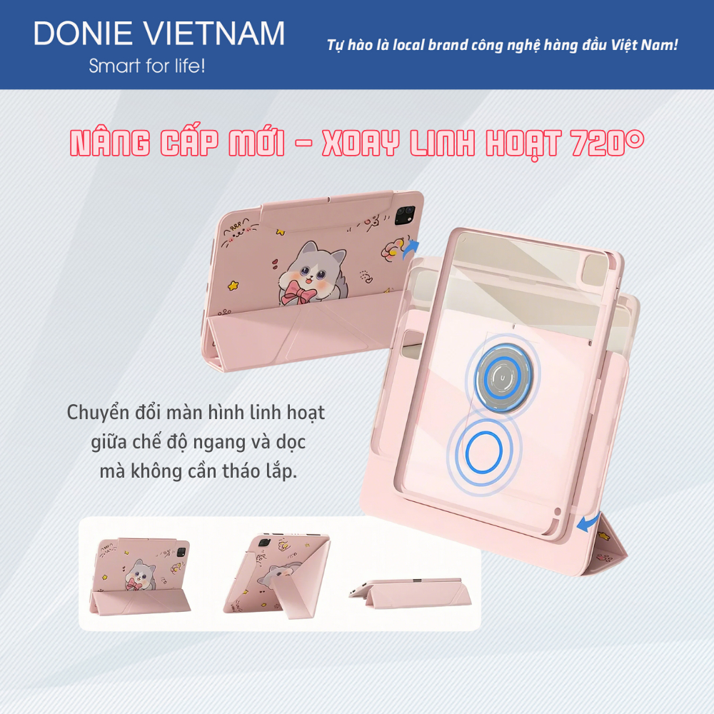 Bao Da iPad Aura Folio Thiết Kế Origami, Xoay 720° Cho Air 4/5/6/7 Gen 10/11 Pro 11inch | DONIE P08