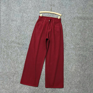 Quần Jean Bigsize Nữ Cạp Cao Màu Đỏ Đo Ống Suông Dài Sành Điệu Chubby 50-95kg Q536