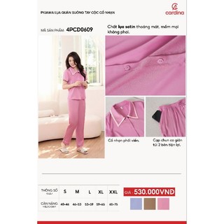 4PCD06 Bộ PIJAMA LỤA TAY CỘC HỌA TIẾT cao cấp CARDINA. Chất liệu Lụa satin Nhật co giãn nhẹ