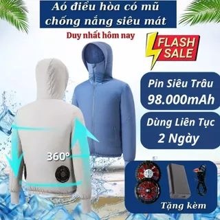 Áo điều hòa siêu mát, Áo chống nắng gắn quạt gió điều hòa chống nắng vải gió, UV pin 98.000mAh