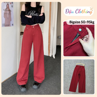 Quần Jean Đỏ Bigsize Nữ Quần Bò Ống Suông Rộng Sành Điệu Cho Chubby 50-95kg Q536
